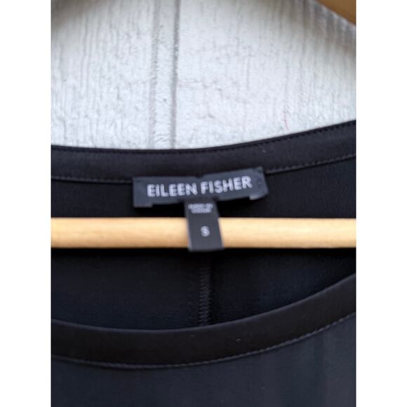 EILEEN FISHER minimalist black 100% silk satin Georgette long sleeve light dress - Picture 9 of 12